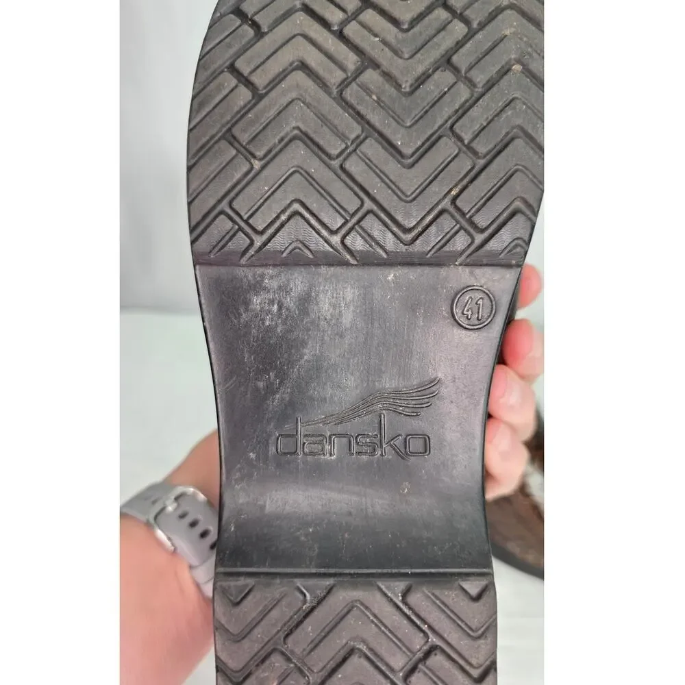 Dansko Brown Tooled Leather Clogs Floral Embossed Slip On Shoes Womens 10.5/11